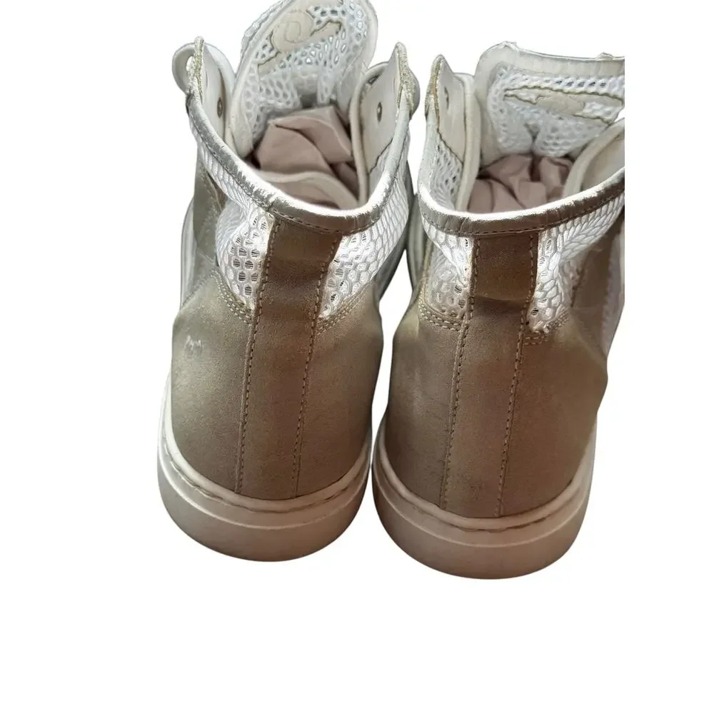 Chanel CC Logo White Mesh Suede High Top Sneakers Made in Italy